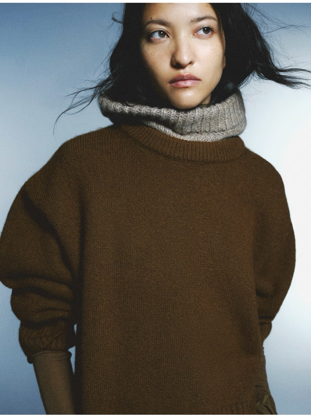 H&M Kahki Brown Crewneck Wool Blend Oversized Sweater Size XS - Picture 4 of 7